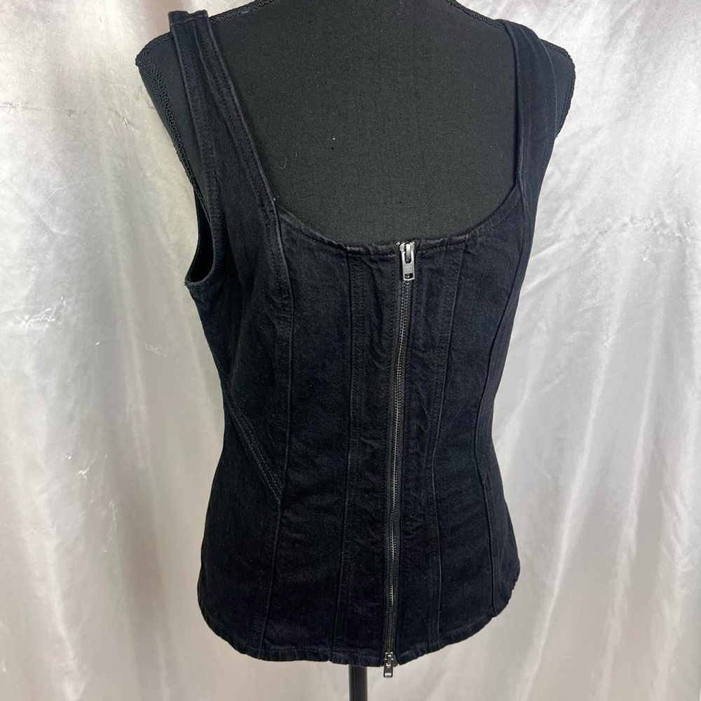 Black Sleeveless Zip-Up Denim Top